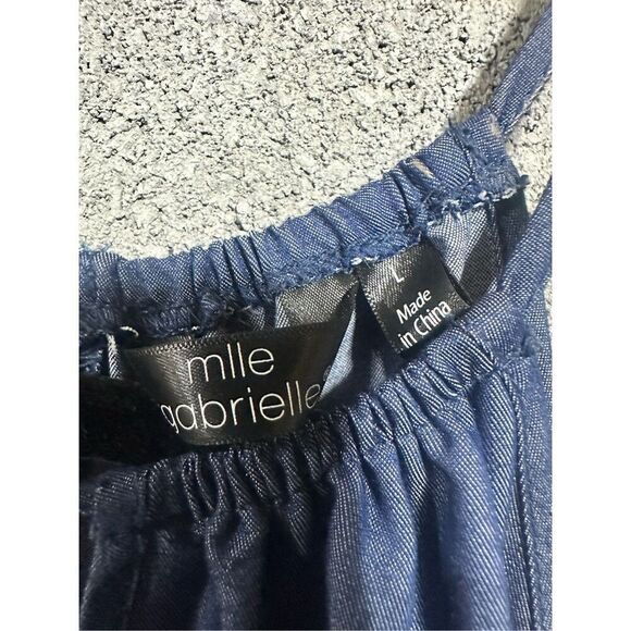 Mlle Gabriel Women's High Neck Sleeveless Mini Dress Size L Blue Keyhole Neck - Picture 3 of 4